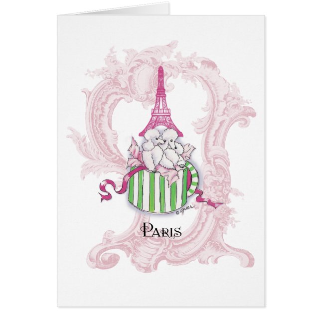 Pink Eiffel Tower Poodles in Hatbox (Front)