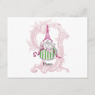 Pink Eiffel Tower Poodles in Hatbox Postcard