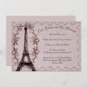 Pink Eiffel Tower Rehearsal Dinner Invitation
