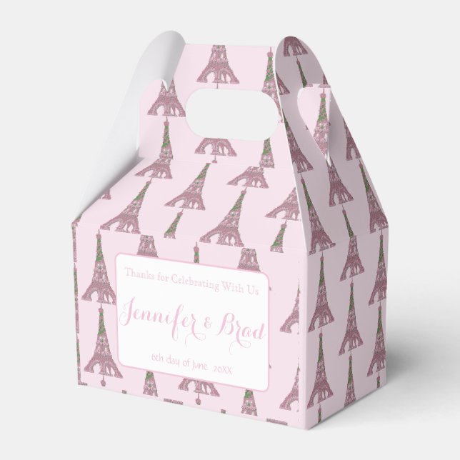 Pink Eiffel Tower Roses Rose Wedding  Favour Box (Front Side)