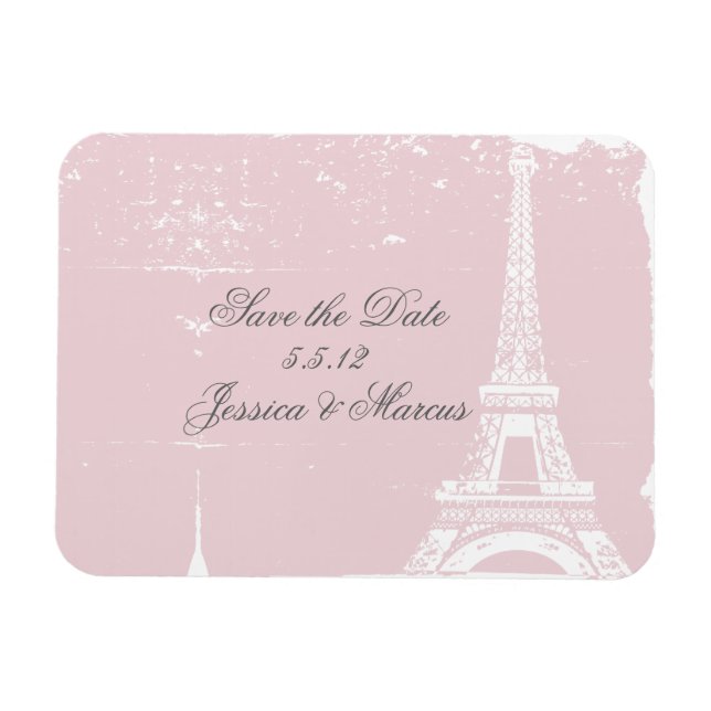 Pink Eiffel Tower Save the Date Wedding Magnets (Horizontal)