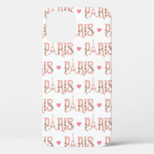 Pink Eiffel Tower Silhouette Paris Flowers French iPhone 12 Case