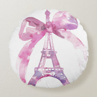 Pink Eiffel Tower Throw Round Pillow 