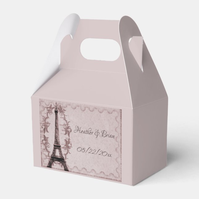 Pink Eiffel Tower Wedding Favour Box (Front Side)