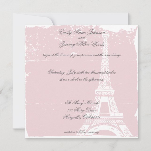 Pink Eiffel Tower Wedding Invitations (Front)
