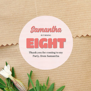 Pink Eighth Birthday Girl Party Floral Classic Round Sticker
