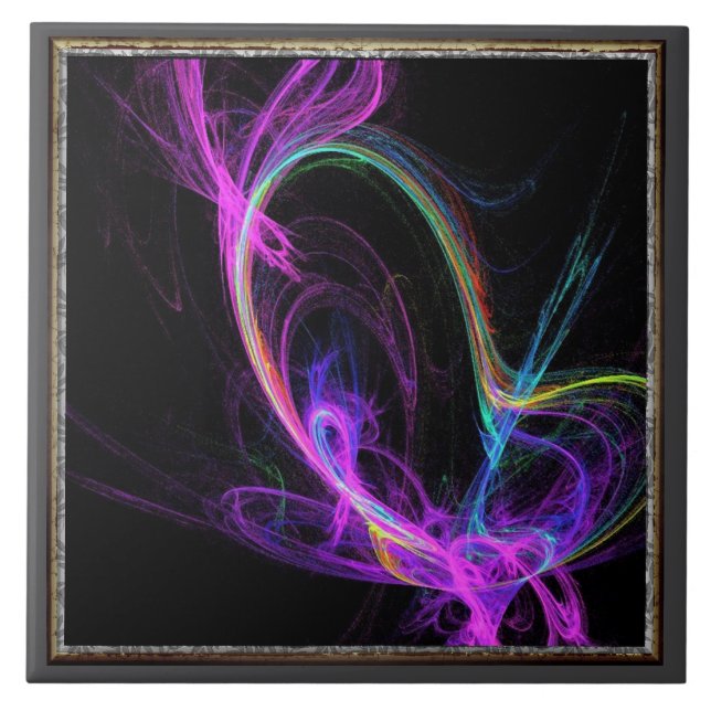 Pink Electric Fractal Ceramic Tile (Front)