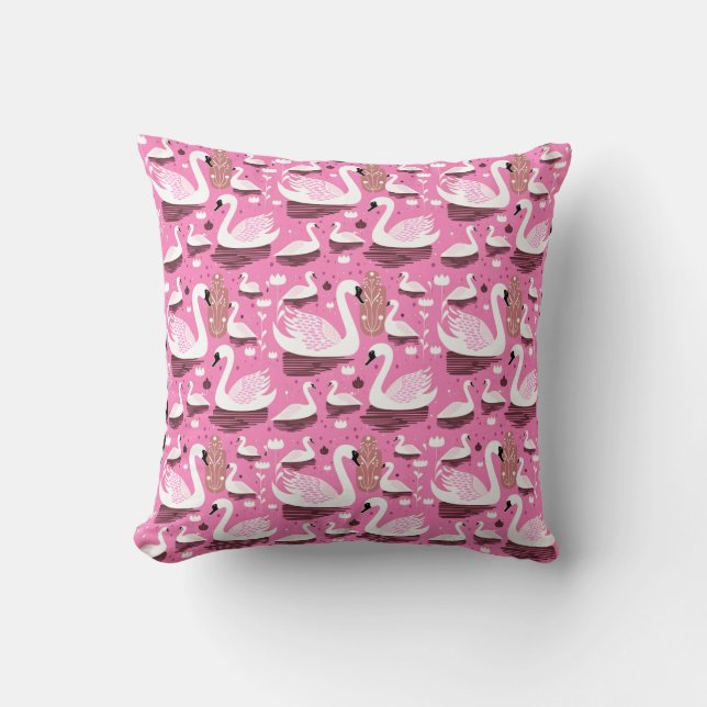 Pink Elegance Swan Throw Pillow (Front)