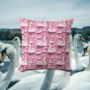 Pink Elegance Swan Throw Pillow