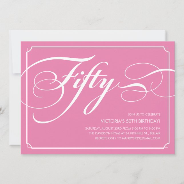 Pink Elegant 50th Birthday Invitations (Front)