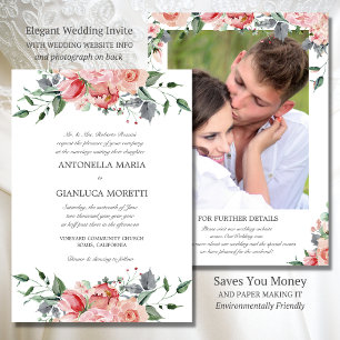 Pink Elegant All in One Wedding Invite with RSVP