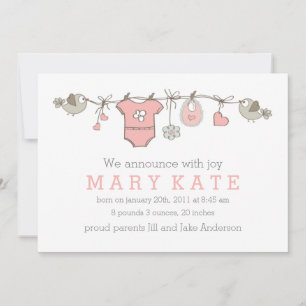 Pink elegant baby girl clothes announcement