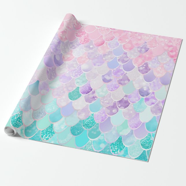 Pink Elegant Birthday Mermaid Gift Wrapping Paper (Unrolled)