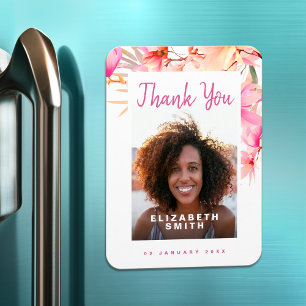 Pink elegant blush floral thank you photo card magnet