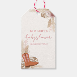 Pink Elegant Boho Cowgirl Boots Pampas Baby Shower Gift Tags
