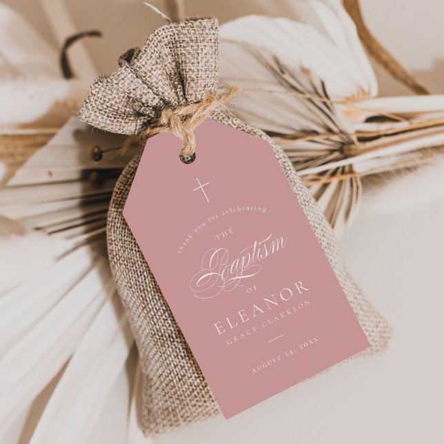 Pink Elegant Calligraphy Baptism Thank You Favour Gift Tags (Creator Uploaded)