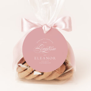 Pink Elegant Calligraphy Baptism Thank You Favour Tags