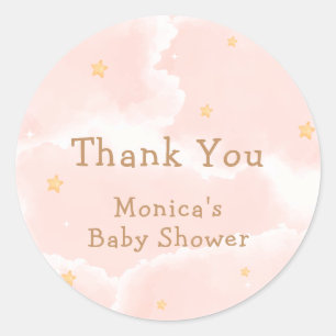 Pink Elegant Cloud Nine Stars Girl Baby Shower  Classic Round Sticker