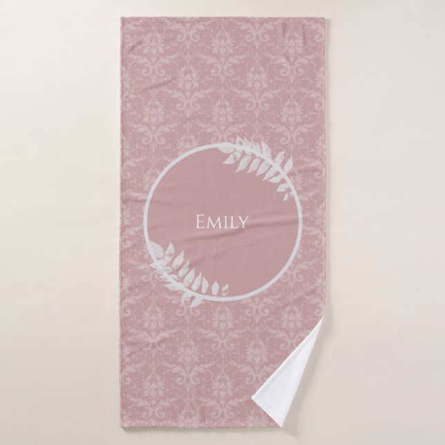 Pink Elegant Damask Personalized Bath Towel Set (Bath Towel)
