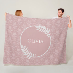 Pink Elegant Damask Personalized Fleece Blanket