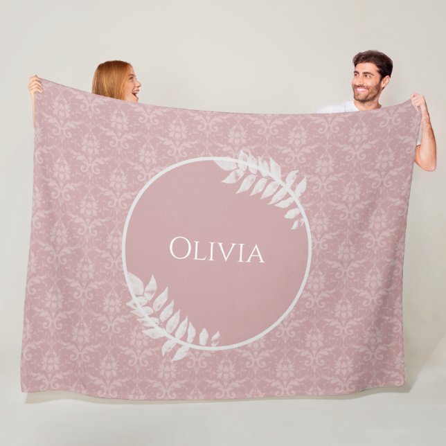 Pink Elegant Damask Personalized Fleece Blanket (In Situ)