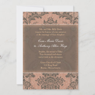 Pink Elegant Damask Wedding Invitation