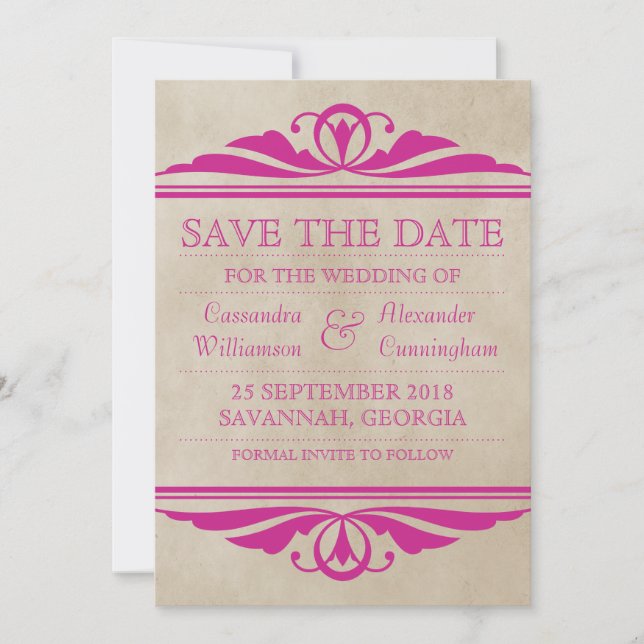 Pink Elegant Deco Save the Date Invite (Front)