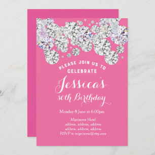PINK elegant diamond, glitter birthday invitation