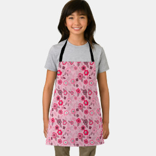 Pink elegant ditsy floral pattern apron