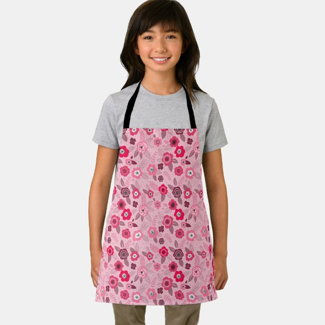 Pink elegant ditsy floral pattern apron (Insitu)
