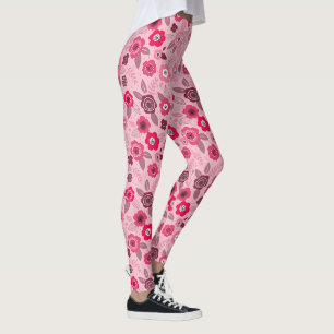 Pink elegant ditsy floral pattern leggings