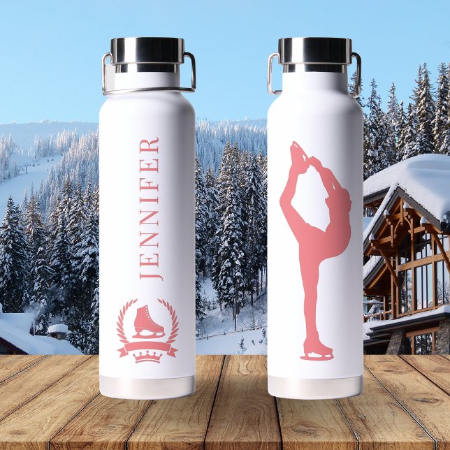 Pink Elegant Female Ice Skater Personalized Water Bottle (Creator Uploaded)