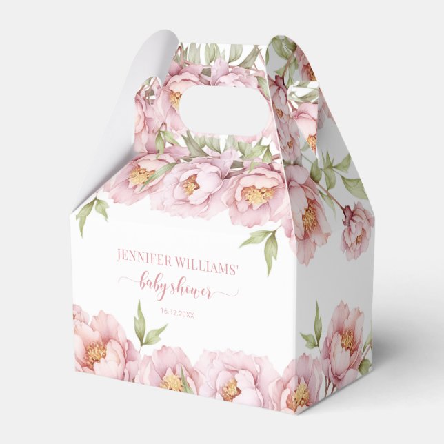 Pink elegant floral baby shower candy favour box (Front Side)
