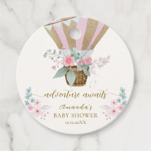 Pink Elegant Floral Hot Air Balloon Baby Shower  Favour Tags