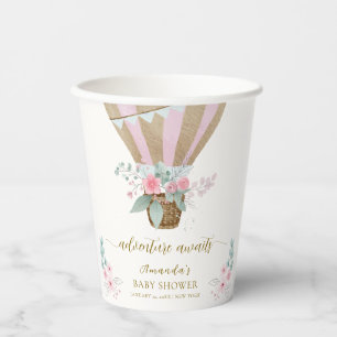 Pink Elegant Floral Hot Air Balloon Baby Shower  Paper Cups
