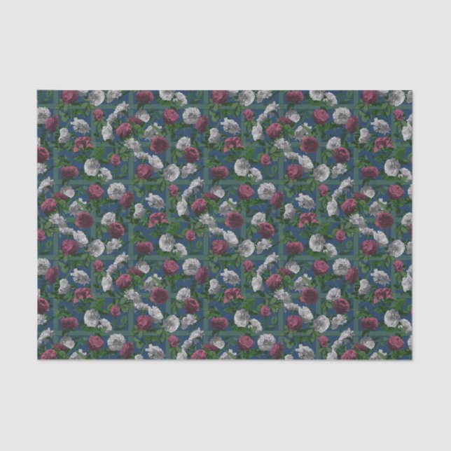 Pink Elegant Floral Roses Tissue Paper (Front)