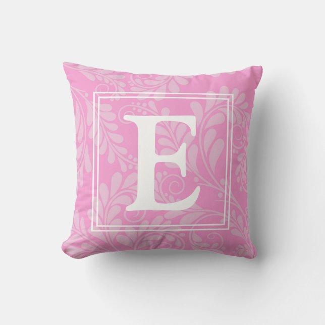 Pink Elegant Flourish Throw Pillow w/ Initial (Front)