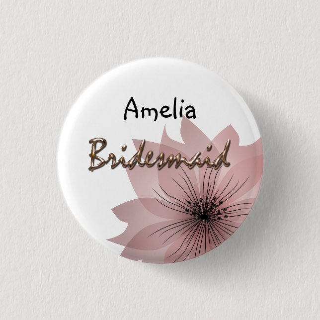 Pink elegant flower 1 inch round button (Front)