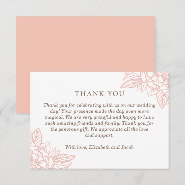 Pink elegant flowers. Blush simple floral wedding Thank You Card (Front/Back)