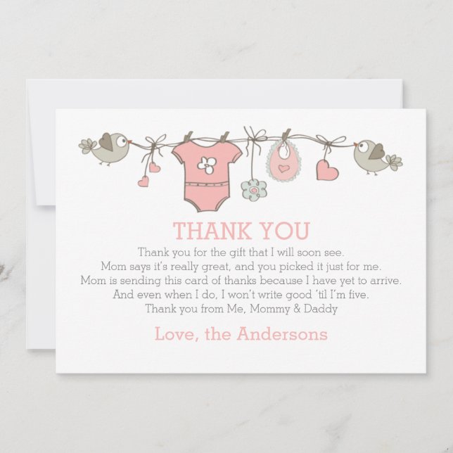 Pink elegant girl clothes thank you BABY SHOWER (Front)