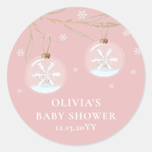 Pink Elegant Gold Winter Snowflake Baby Shower Classic Round Sticker