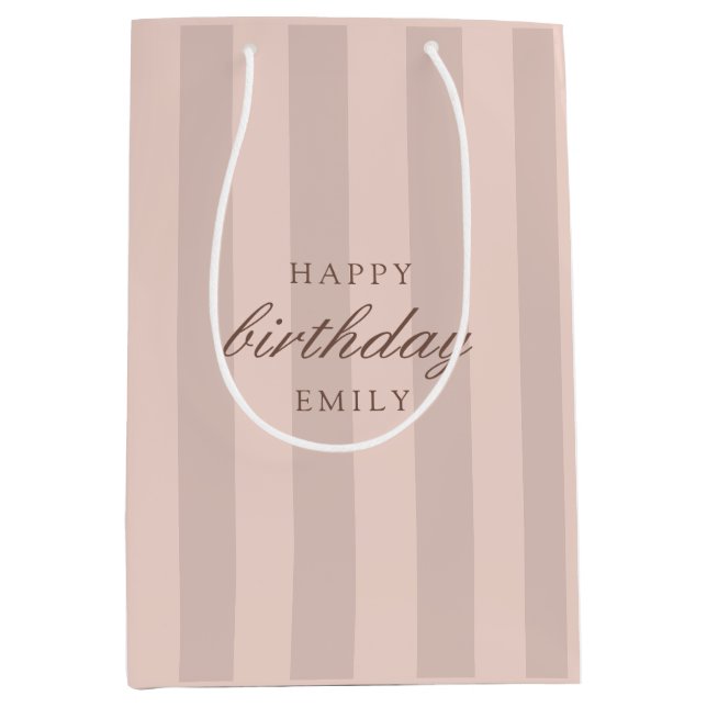 Pink Elegant Happy Birthday Medium Gift Bag (Front)