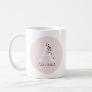 Pink Elegant Initial Girly Black Bow Chic Monogram Coffee Mug