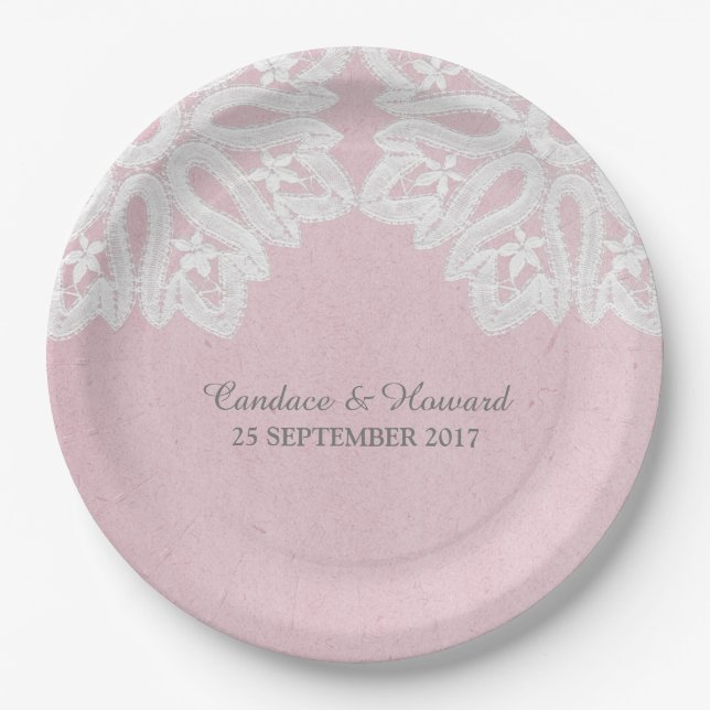 Pink Elegant Lace Paper Plates (Front)