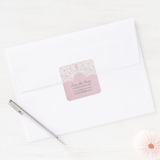 Pink Elegant Lace Save the Date Stickers (Envelope)