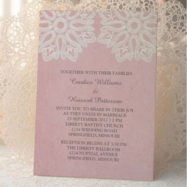 Pink Elegant Lace Wedding Invite (Pink Elegant Lace Wedding Invite)