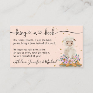 Pink Elegant Lamb Sheep Baby Shower Bring a Book Enclosure Card