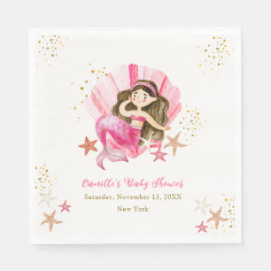 Pink Elegant Mermaid Ocean Starfish Baby Shower Napkin