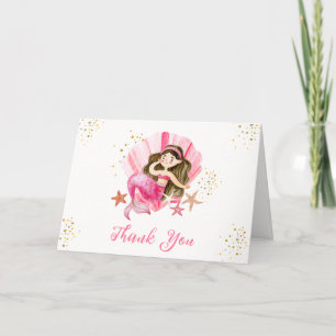Pink Elegant Mermaid Ocean Starfish Baby Shower Thank You Card