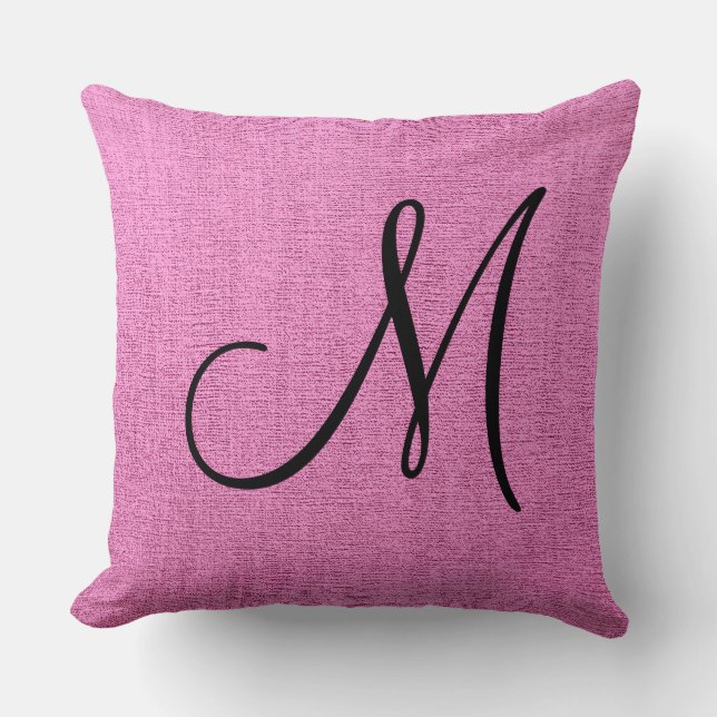 Pink Elegant Monogram Canvas Look Throw Pillow (Front)